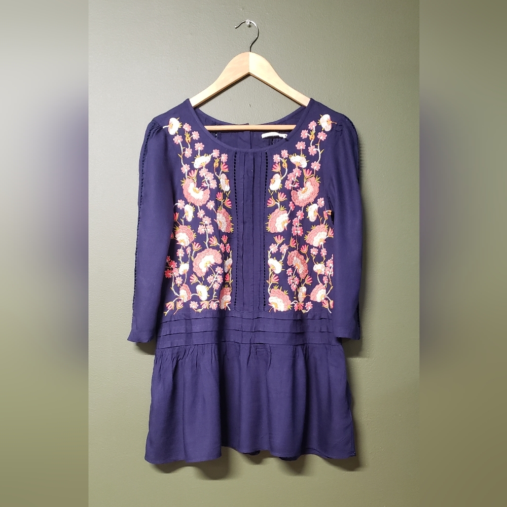 Floreat Women's Blouse Embroidered Eyelet Floral Size 6 Blue Fairy Flowy Boho